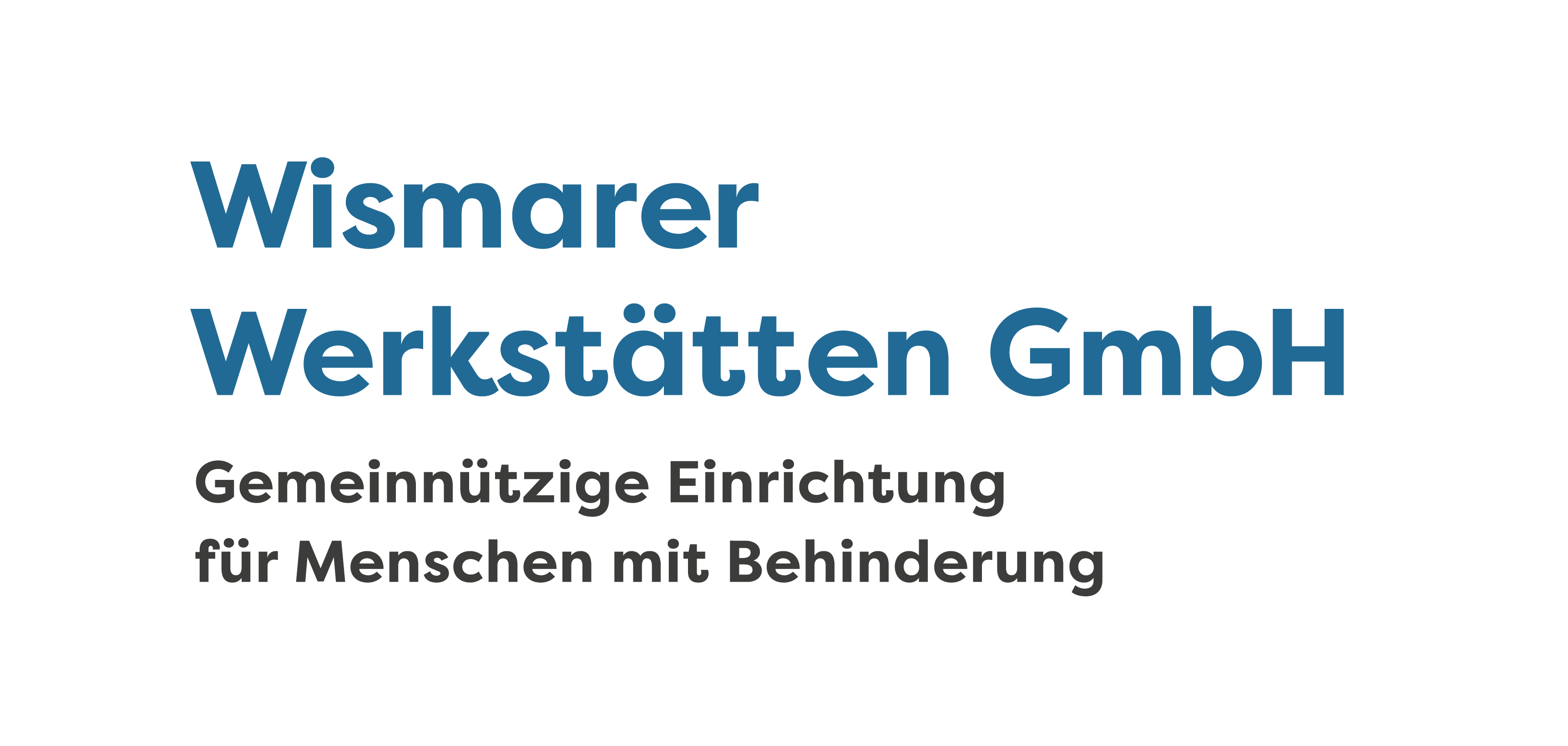 Das Logo der Wismarer Werkstätten zeigt den Schriftzug sowie die Unterzeile: Gemeinnützige Einrichtung für Menschen mit Behinderung